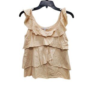 CAbi Women's Cream Cotton Blend Tee Knit Ruffled Layered Sleeveless Top Size‎ XS